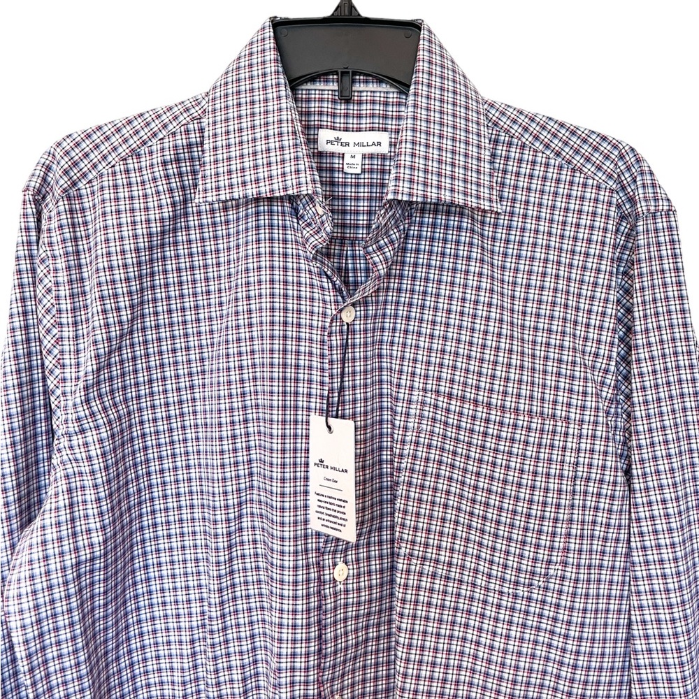 PETER MILLAR Crown Ease Check Stretch Button-up Shirt Blue Medium NWT - Picture 4 of 4
